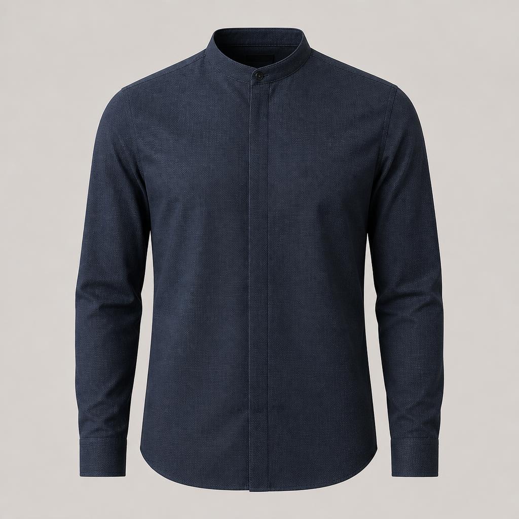 Textured Band-Collar Shirt
